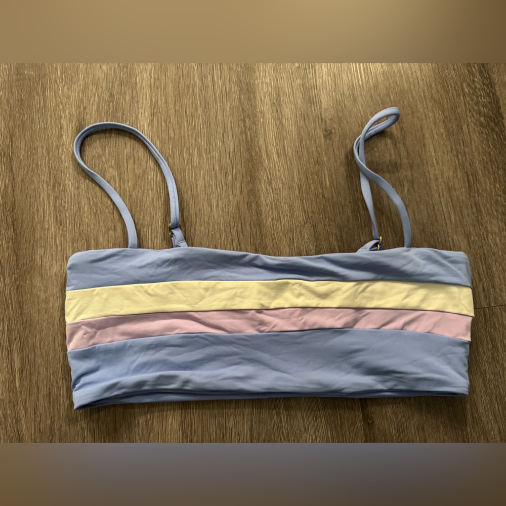 Pastel Stripe Bandeau Bikini Top in Light Blue, Yellow & Pink